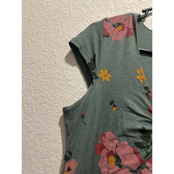 Toad & Co Size Medium Green Floral Rosemarie Organic Cotton Blend V Neck Dress - Picture 4 of 9